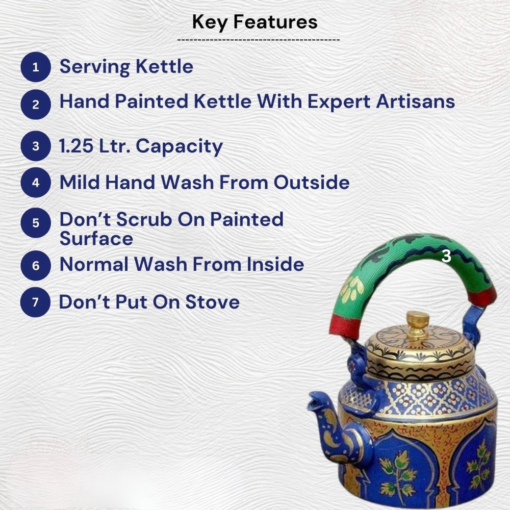 Aluminum Painted Tea Kettle With Meenakari Flower