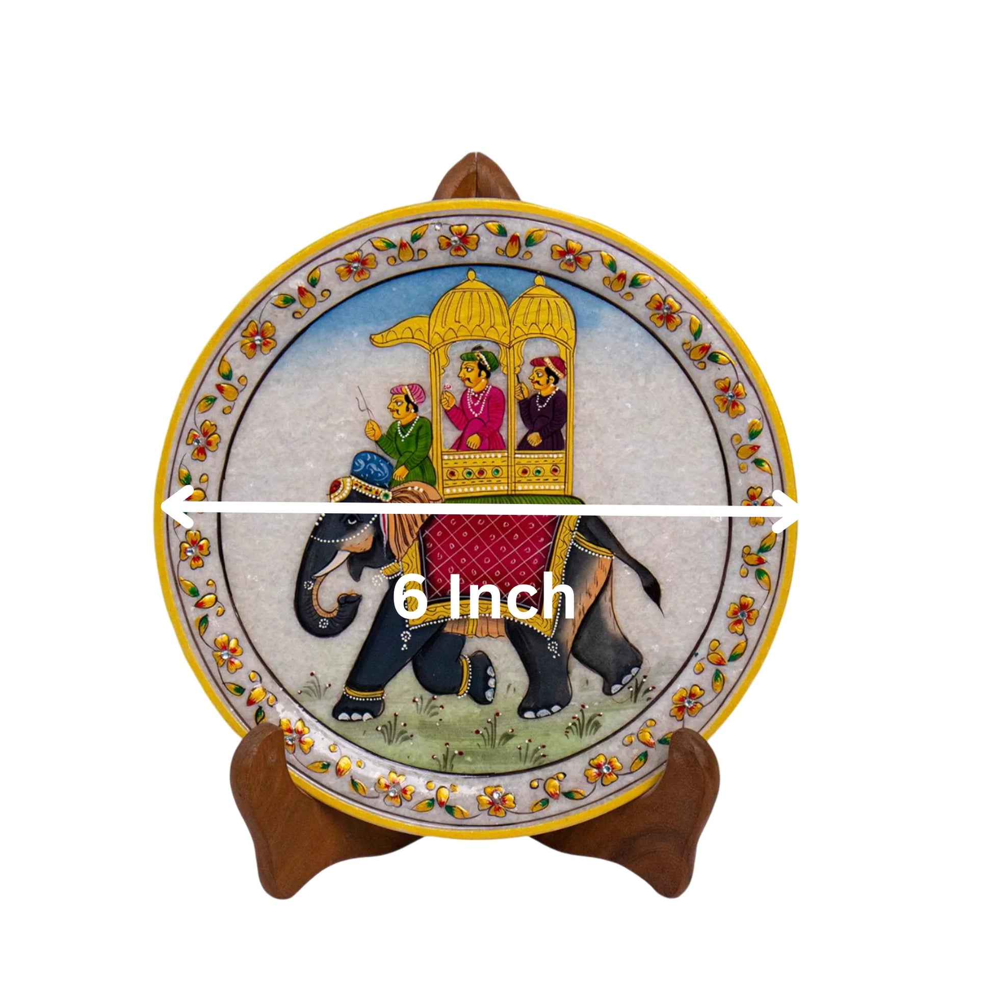 Marble Round Elephant Plate With Wood Stand