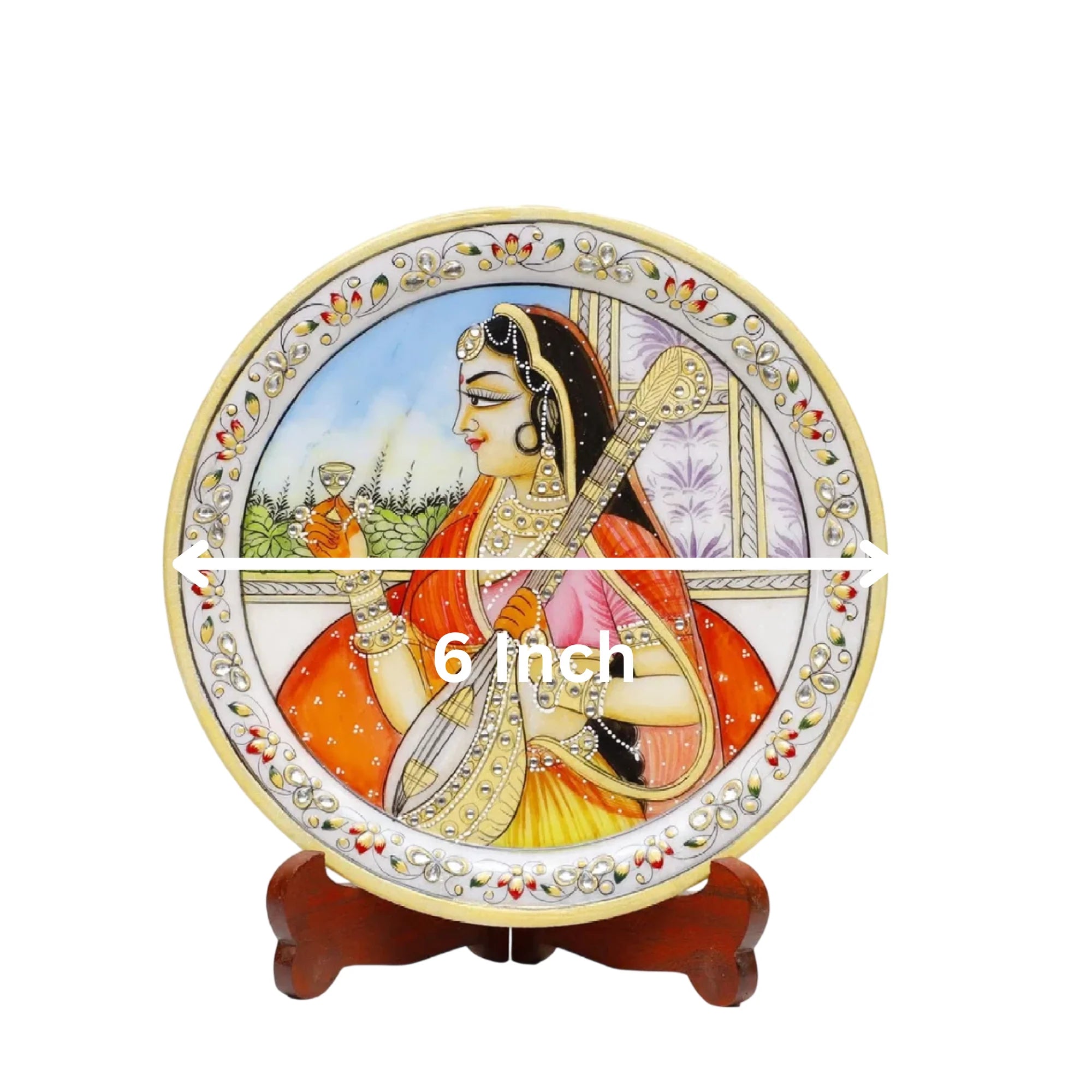 Marble Round Meera Plate With Wood Stand