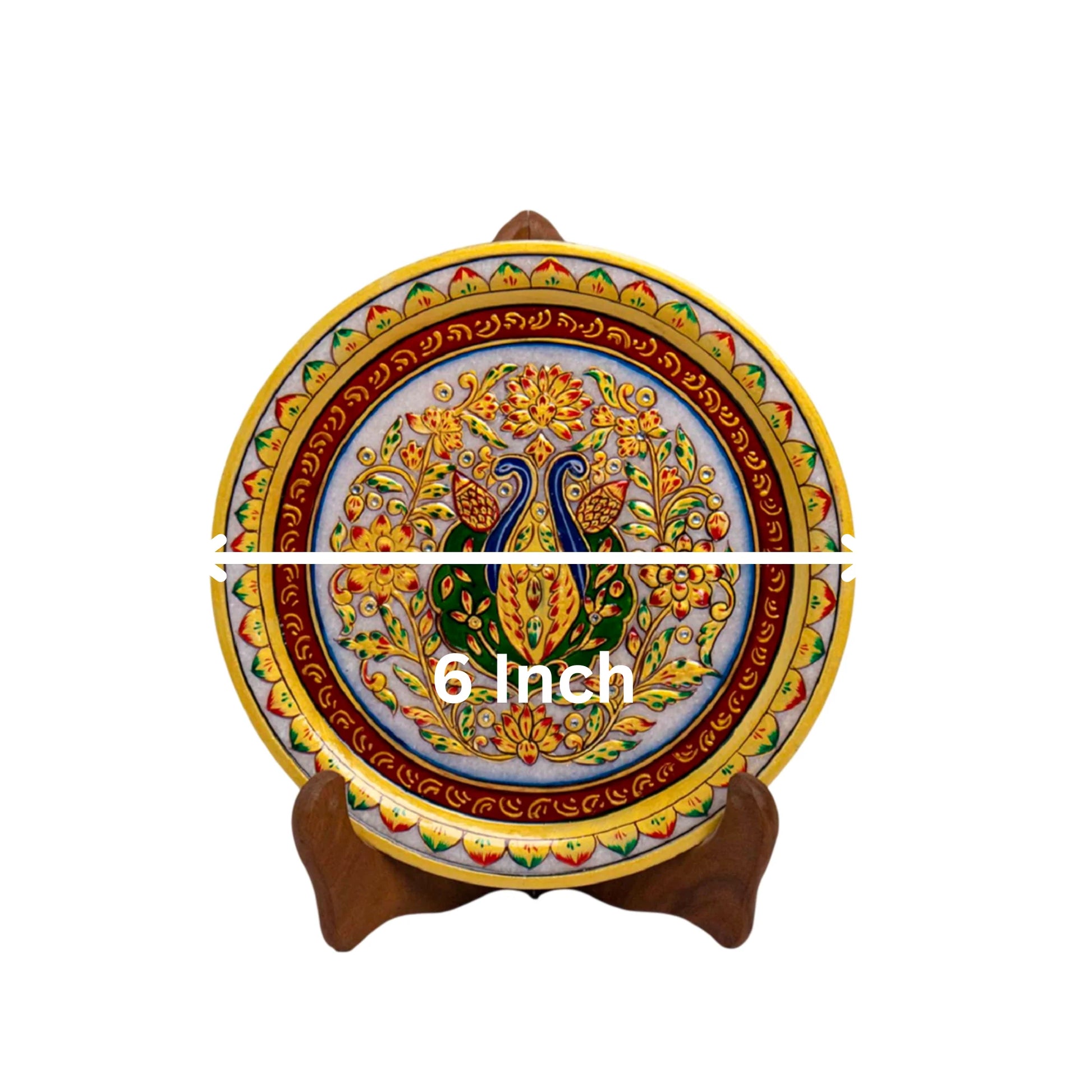 Marble Round Peocock Plate With Wood Stand