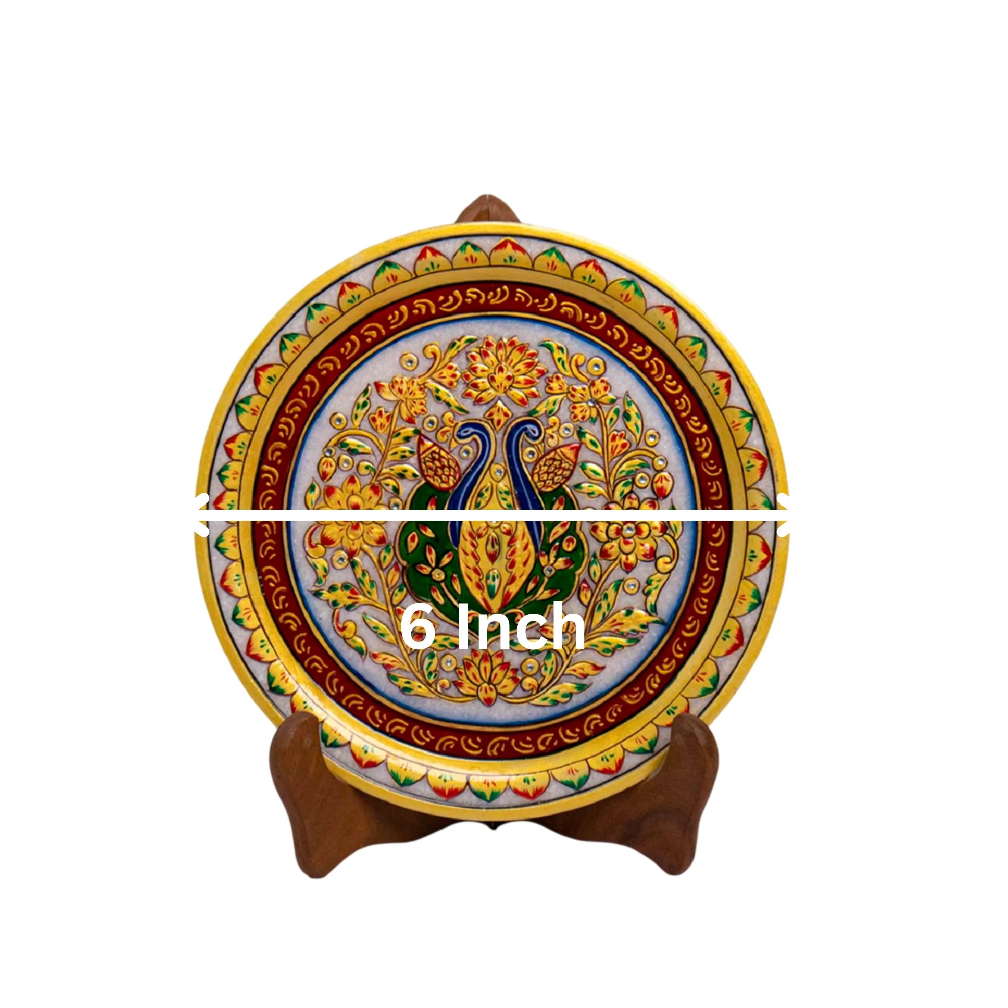 Marble Round Peocock Plate With Wood Stand