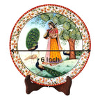 Marble Round Ragini With Peocock Plate With Wood Stand
