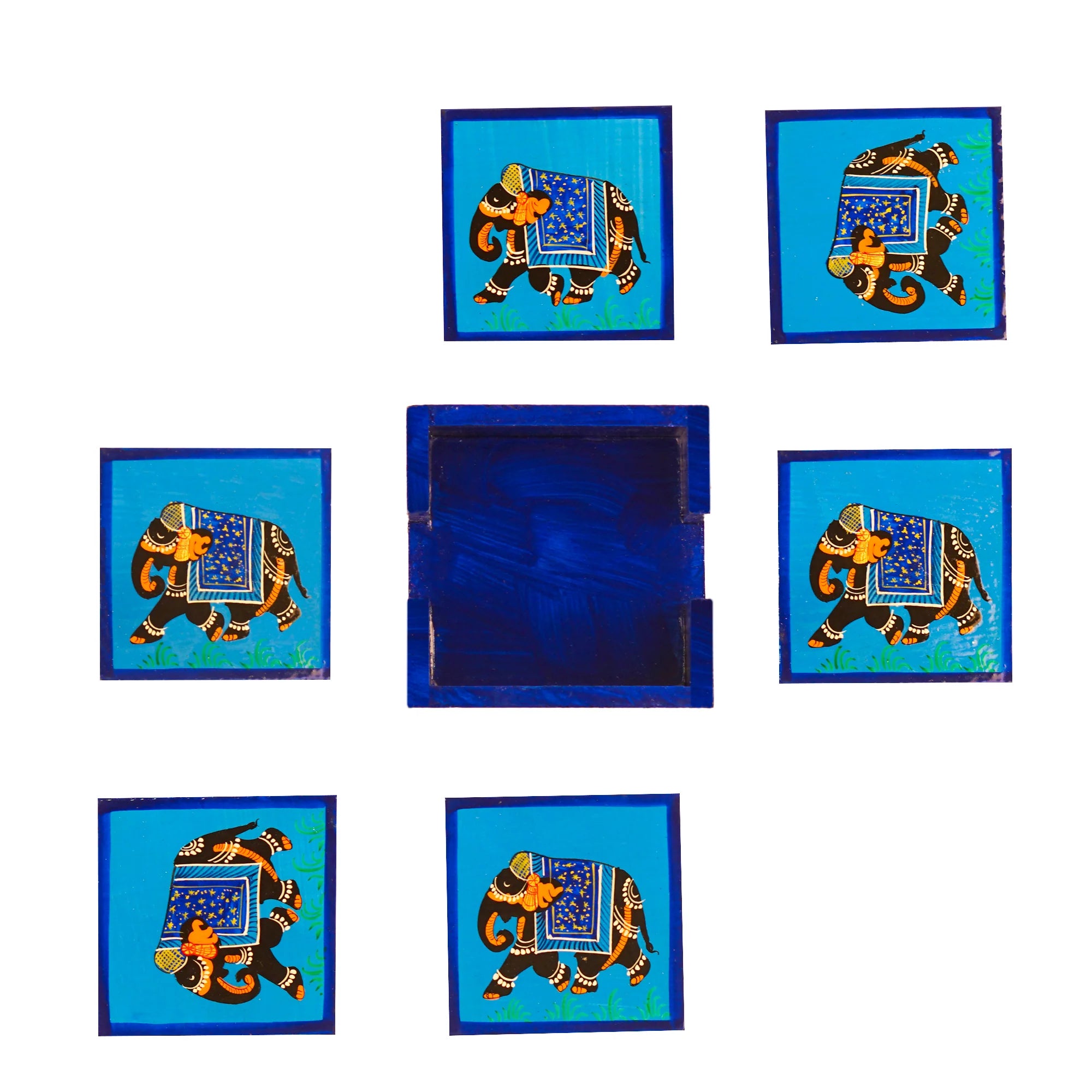 Elephant Hand Painted Tea Coasters 4 Pcs Set - Blue Secondary image
