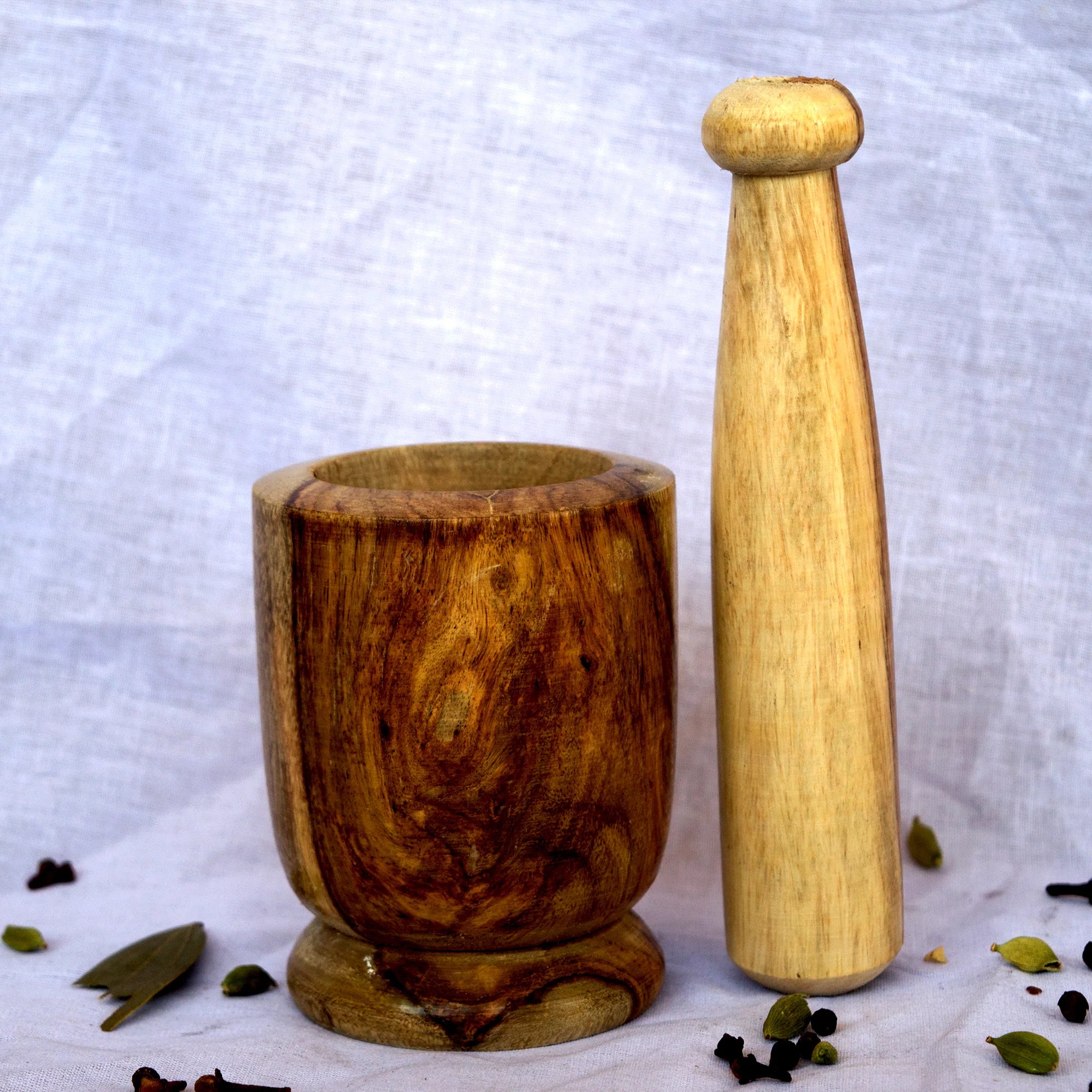 Wooden Natural Mortar And Pestle Okhali And Musal Set Main image