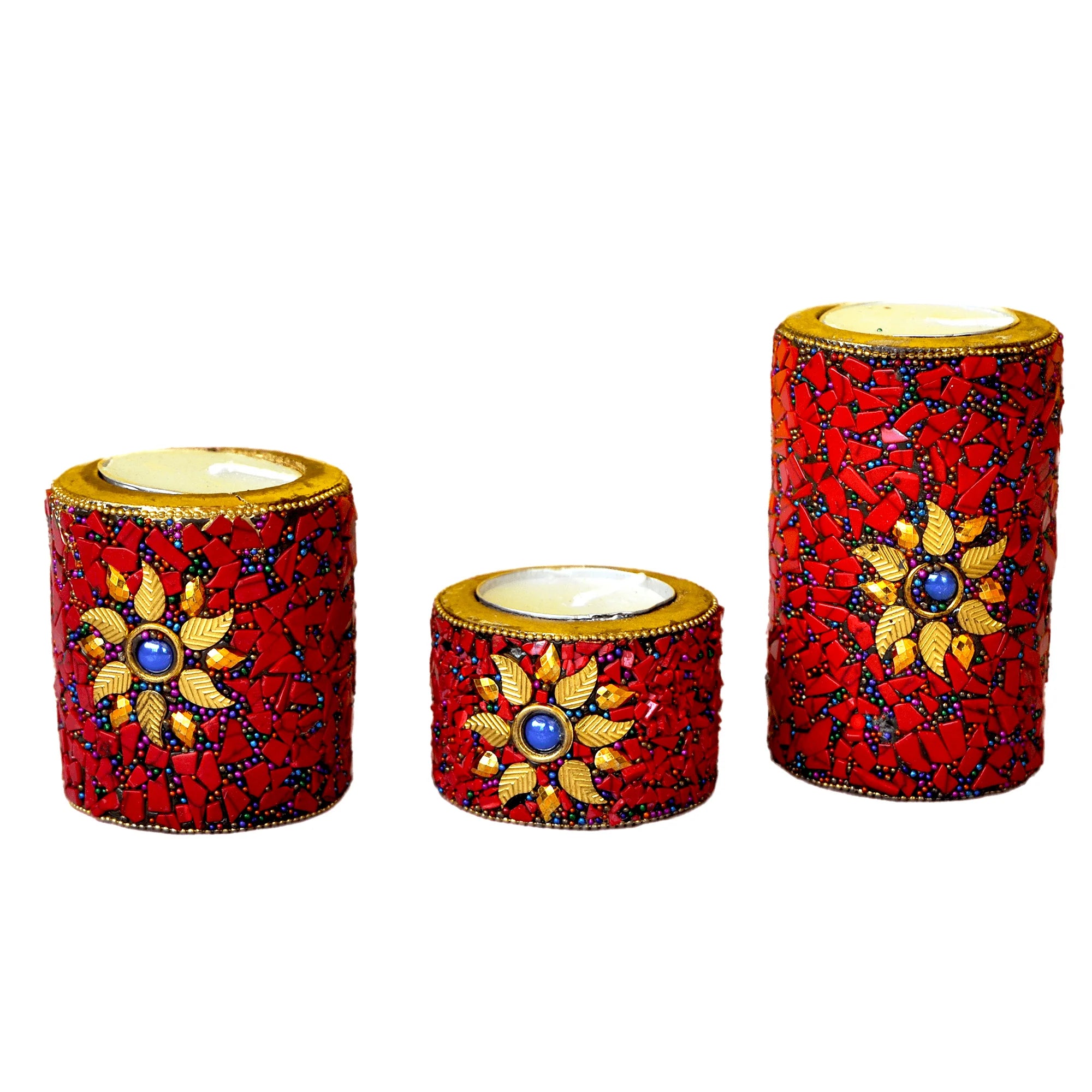 Wooden Tea Light Candle Holder Set of 3 - Red Secondary image
