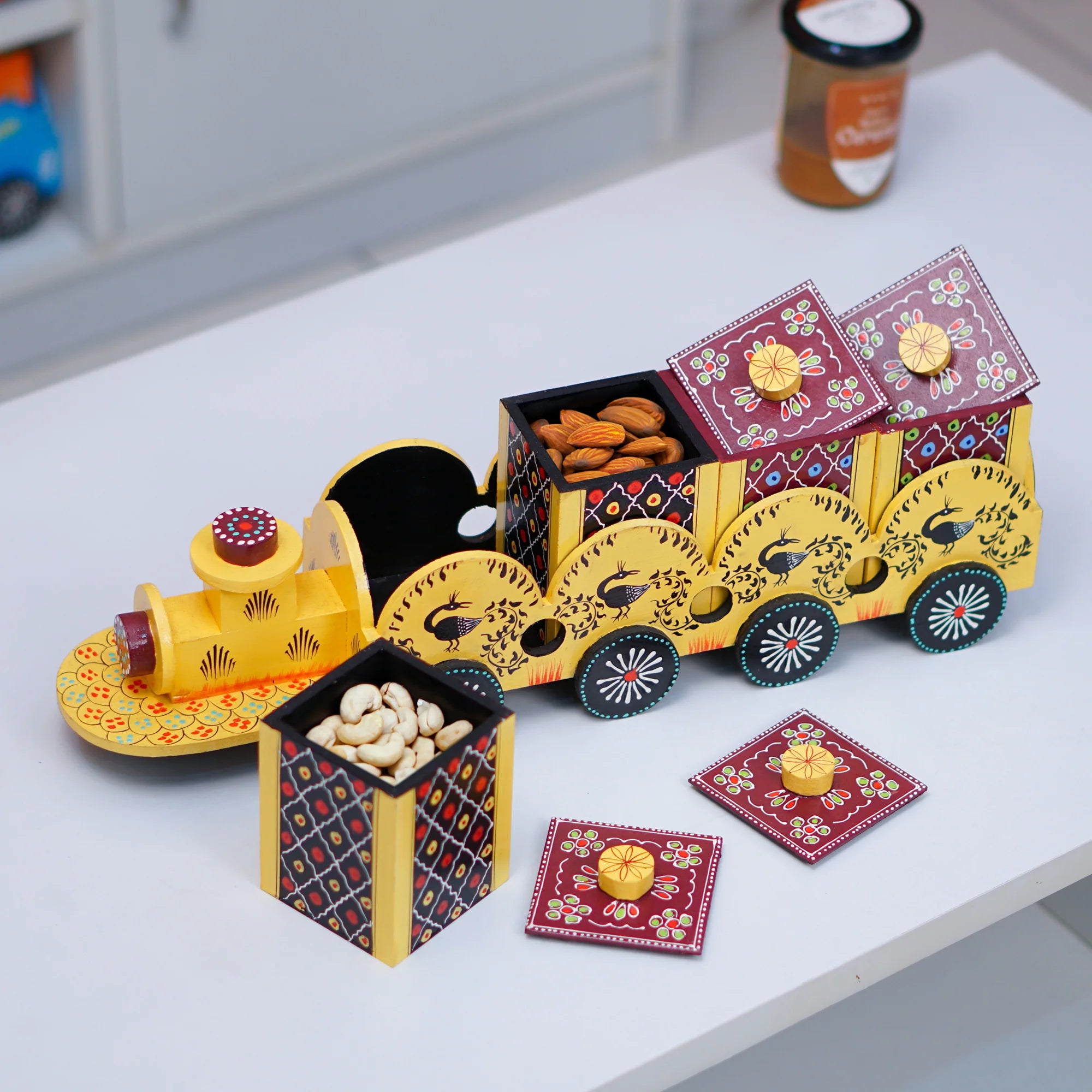 Wooden Train Shape Dry Fruit Holder 4 Box Secondary image