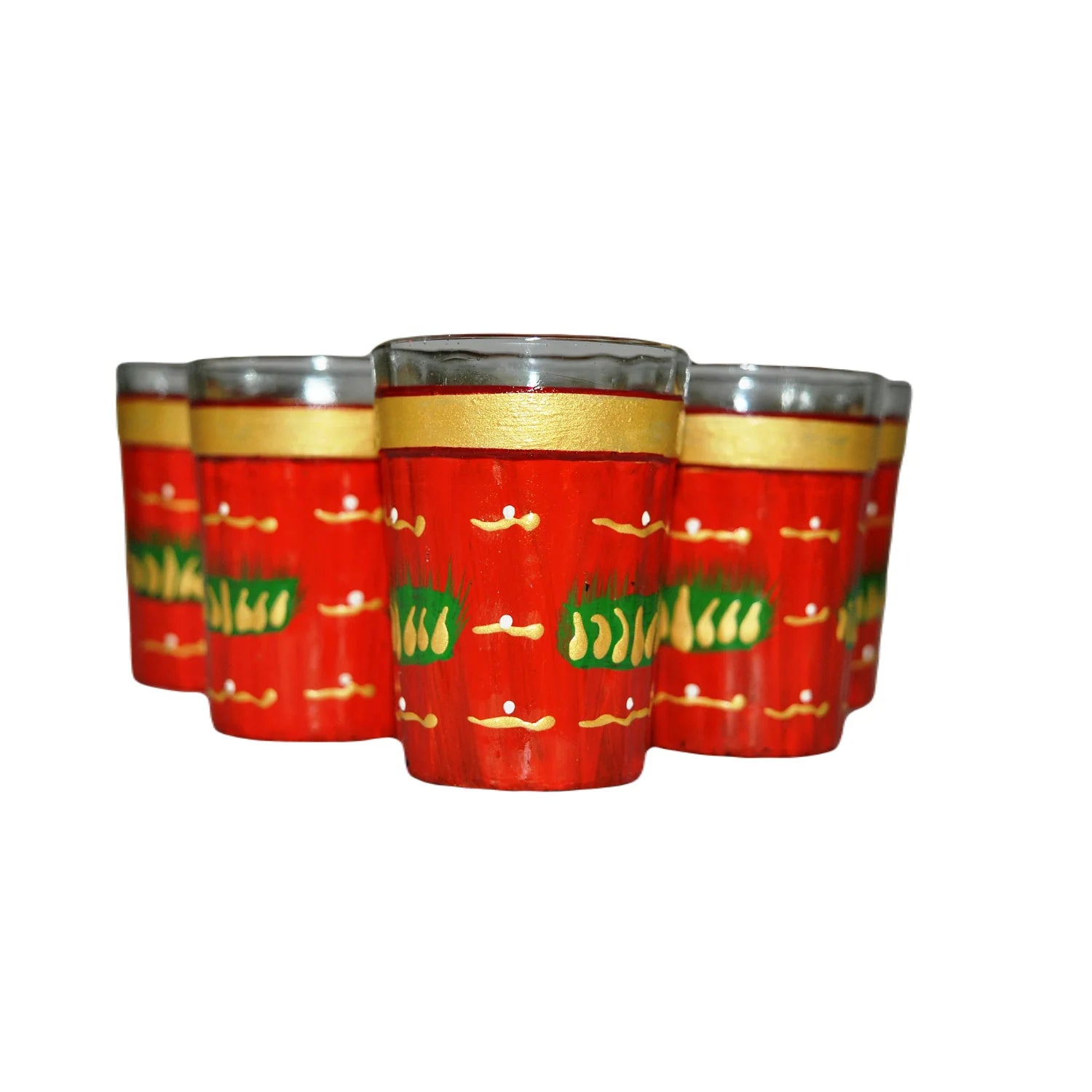 Decorative Hand Painted Flower Tea Glass Set with Stand - Dark Red Secondary image