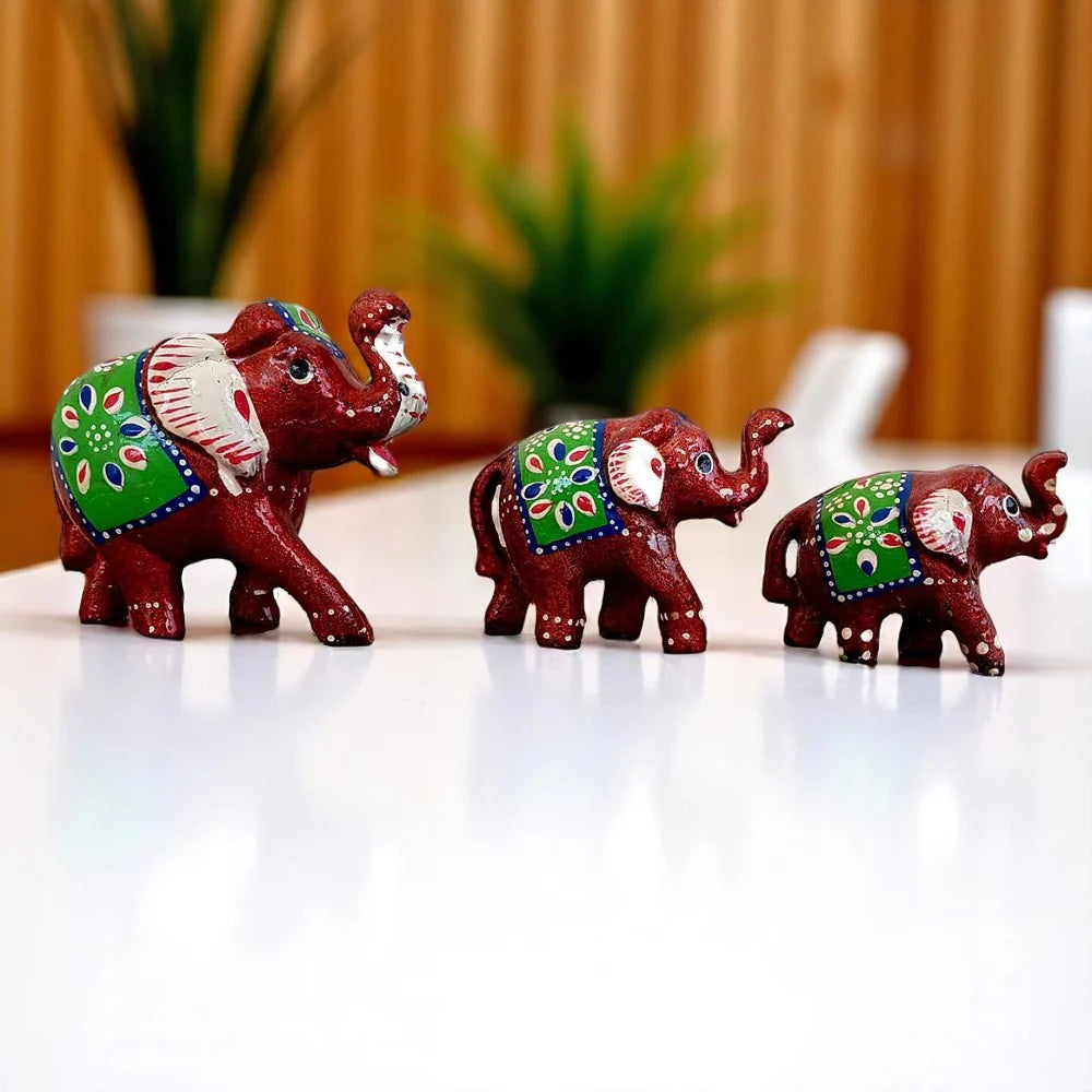 Elephant Fiber Showpiece Set of 3 Pcs