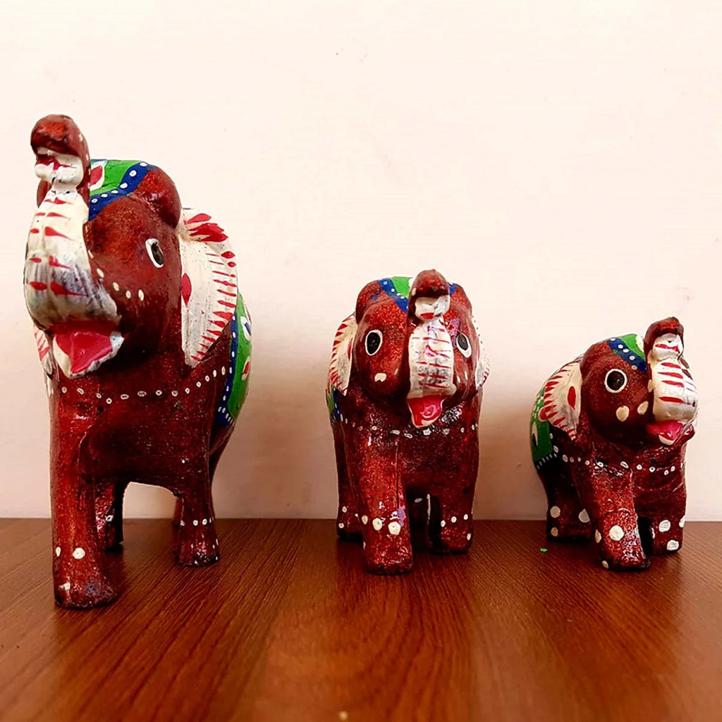 Elephant Fiber Showpiece Set of 3 Pcs