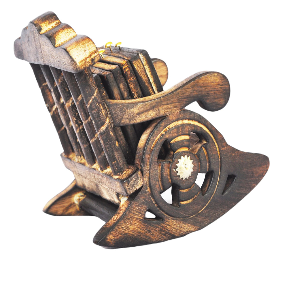 Wooden Chair Tea Coffee Coaster Stand - Set Of 6 Plates