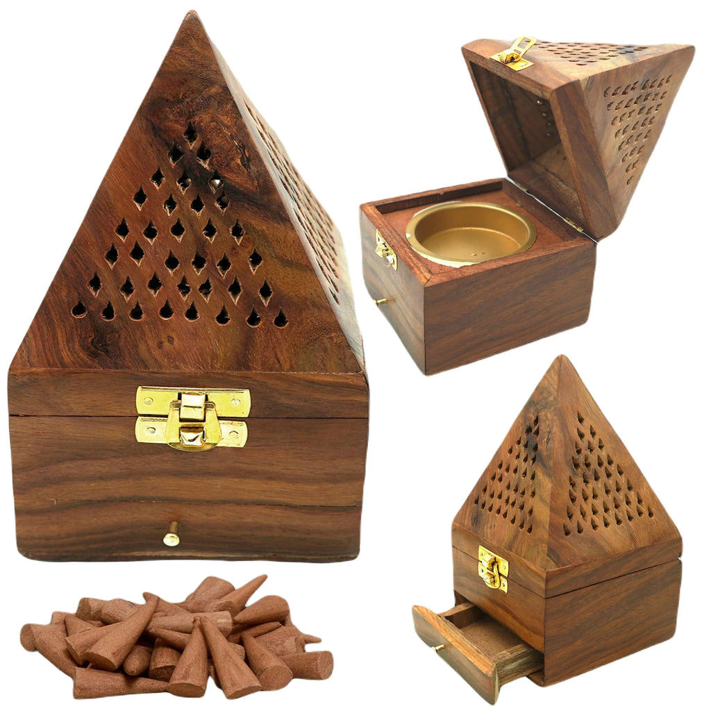 Wooden Dhoop Dani Stand / Lobandan Small Shape Box set of 2 Pc