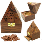 Wooden Dhoop Dani Stand / Lobandan Small Shape Box set of 2 Pc
