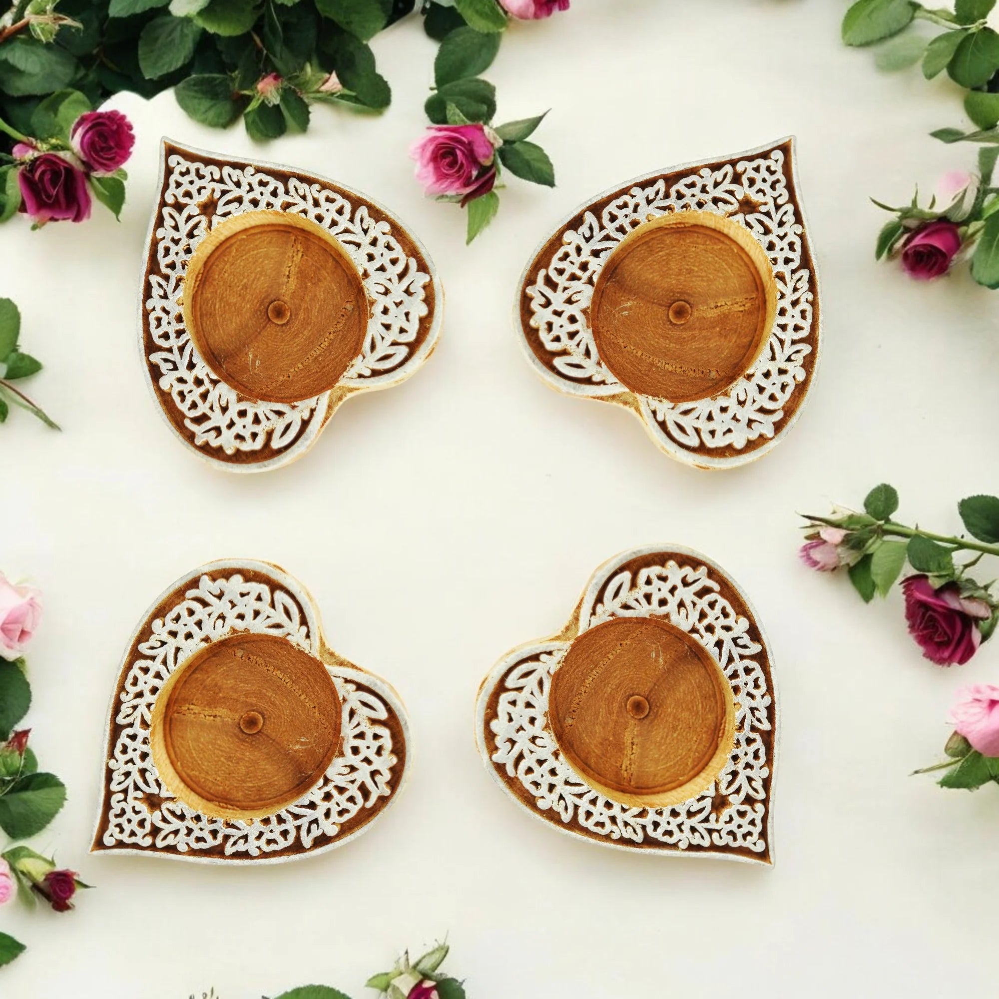 Wooden Small Heart Block Diya Shape - set of 4 pc Secondary image