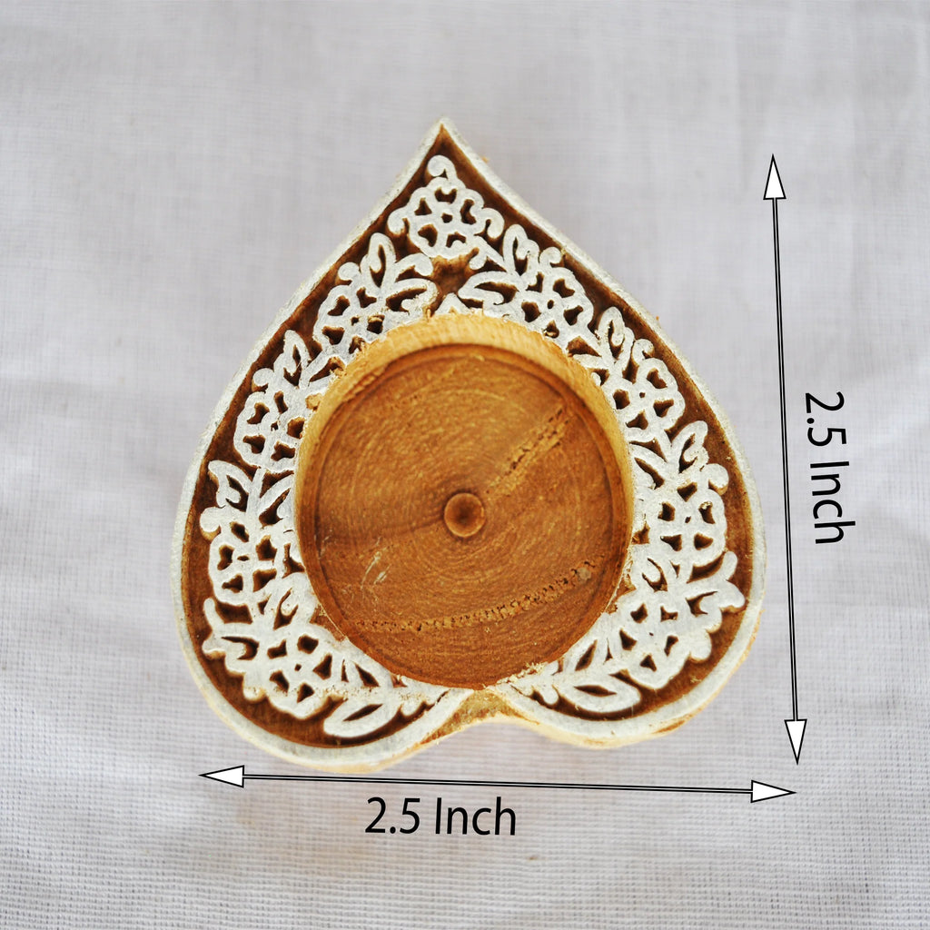 Wooden Small Heart Block Diya Shape - set of 4 pc