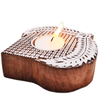 Wooden Hand block Leaf Shaped Diya pair