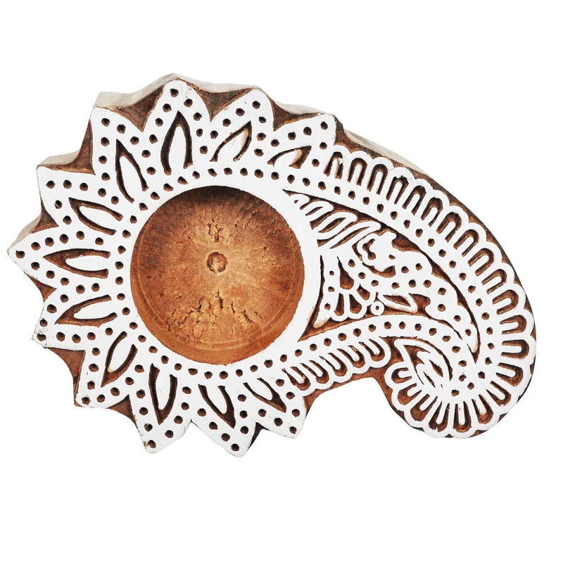 Wooden Hand block Shankh Shape Diya 2 pc Secondary image