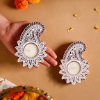 Wooden Hand block Shankh Shape Diya 2 pc