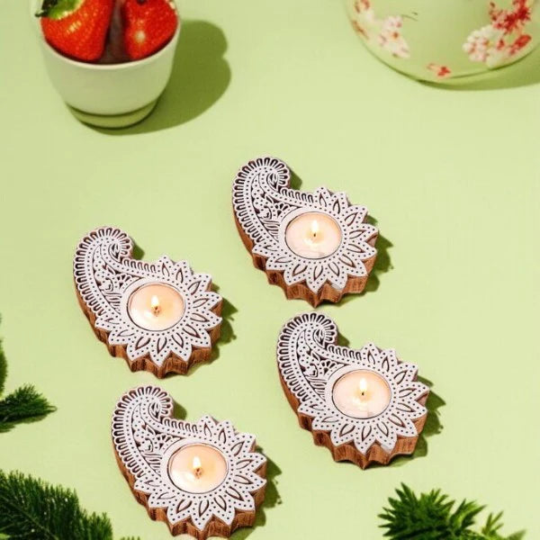 Wooden Hand block Shankh Shape Diya 2 pc