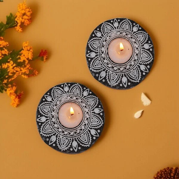 Wooden Hand Round Shape Diya pair Main image