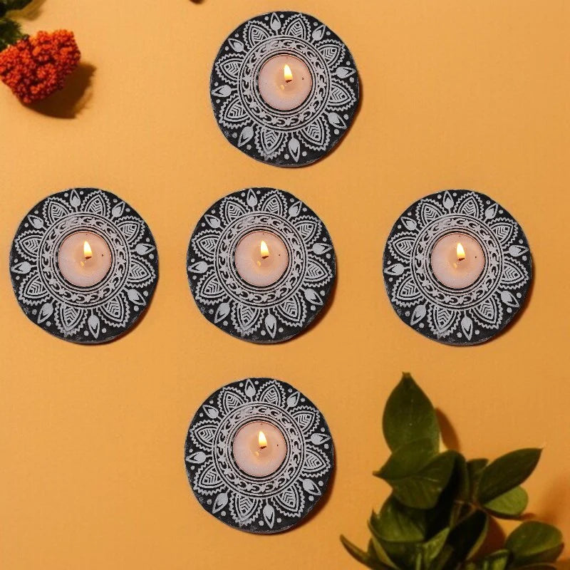 Wooden Hand Round Shape Diya pair Secondary image