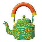 Hand Painted Aluminum tea Kettle green with glass