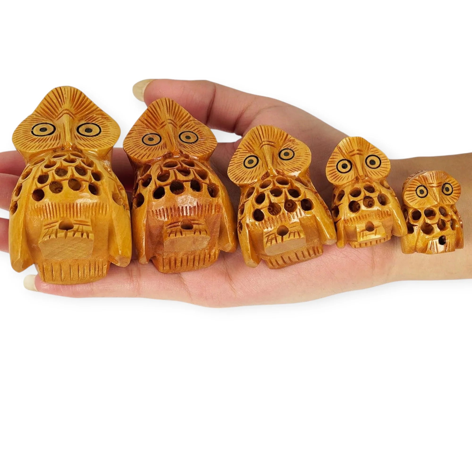 Wooden Owl Jali Antique Showpiece Set Of 5 Pcs