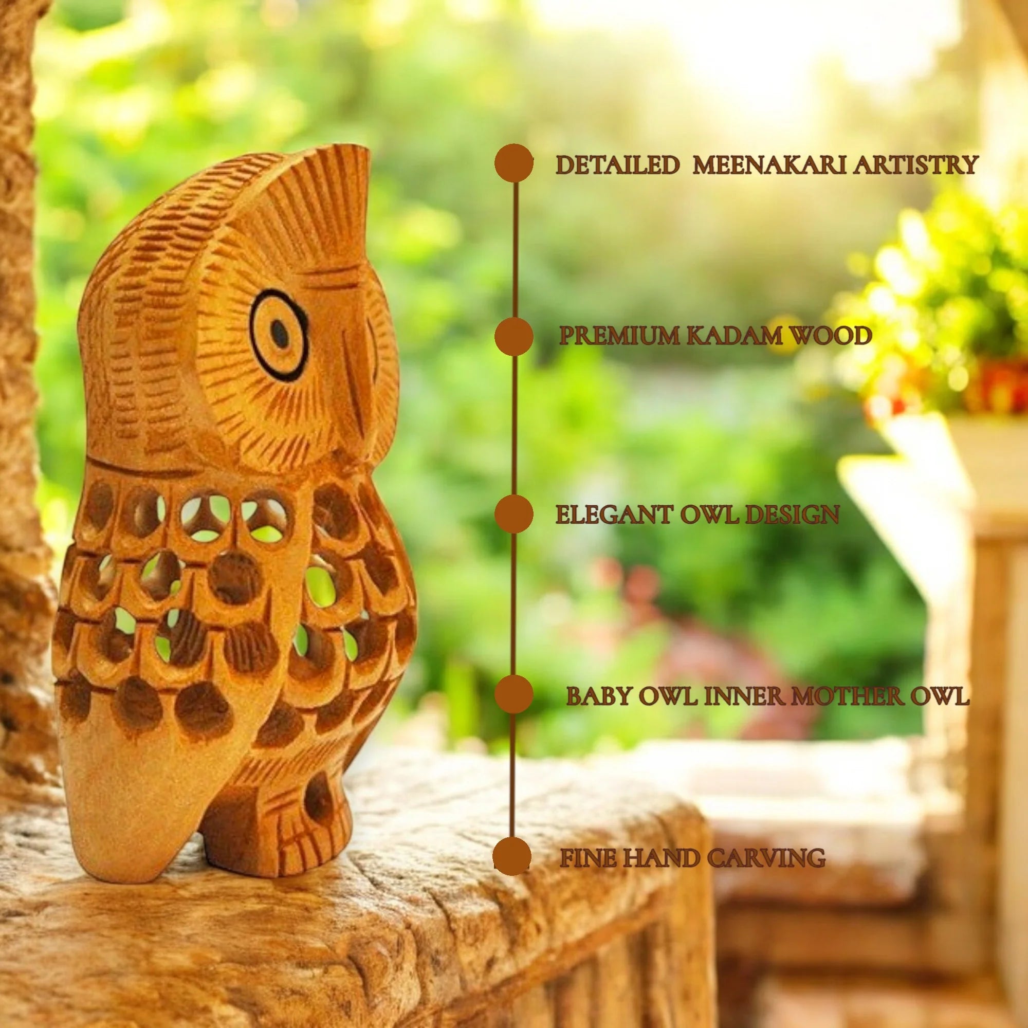 Wooden Owl Jali Antique Showpiece Set Of 5 Pcs