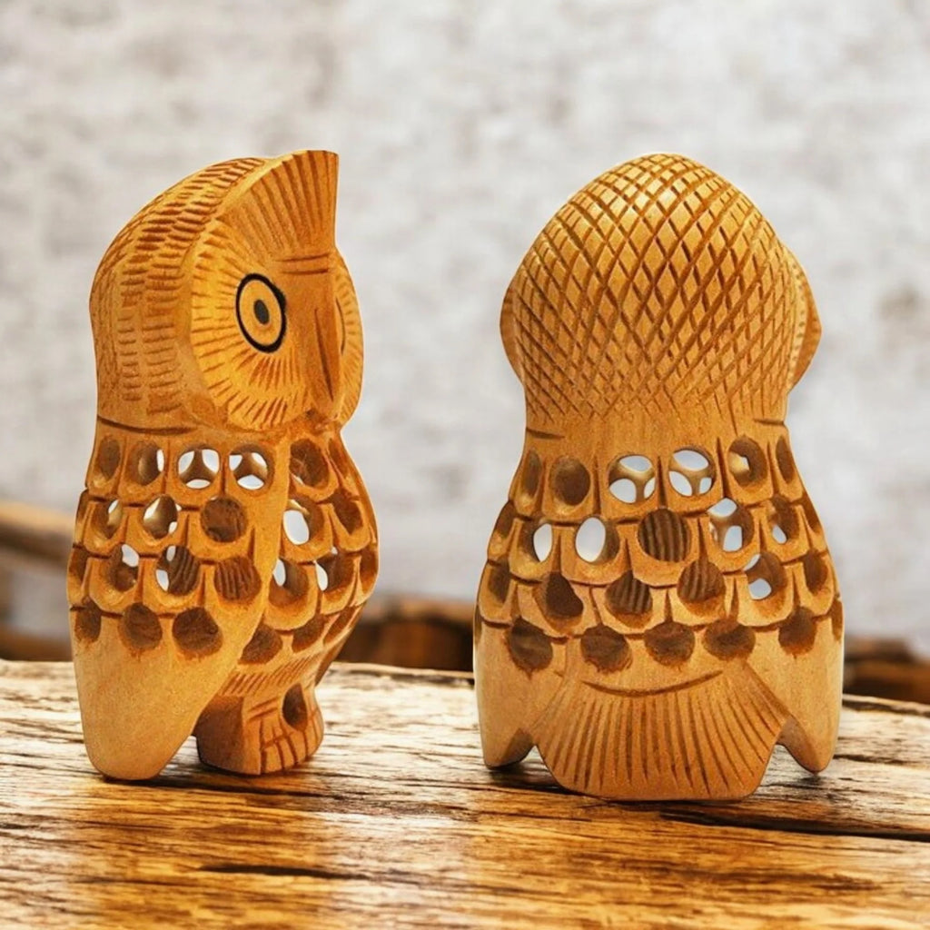 Wooden Owl Jali Antique Showpiece Set Of 5 Pcs