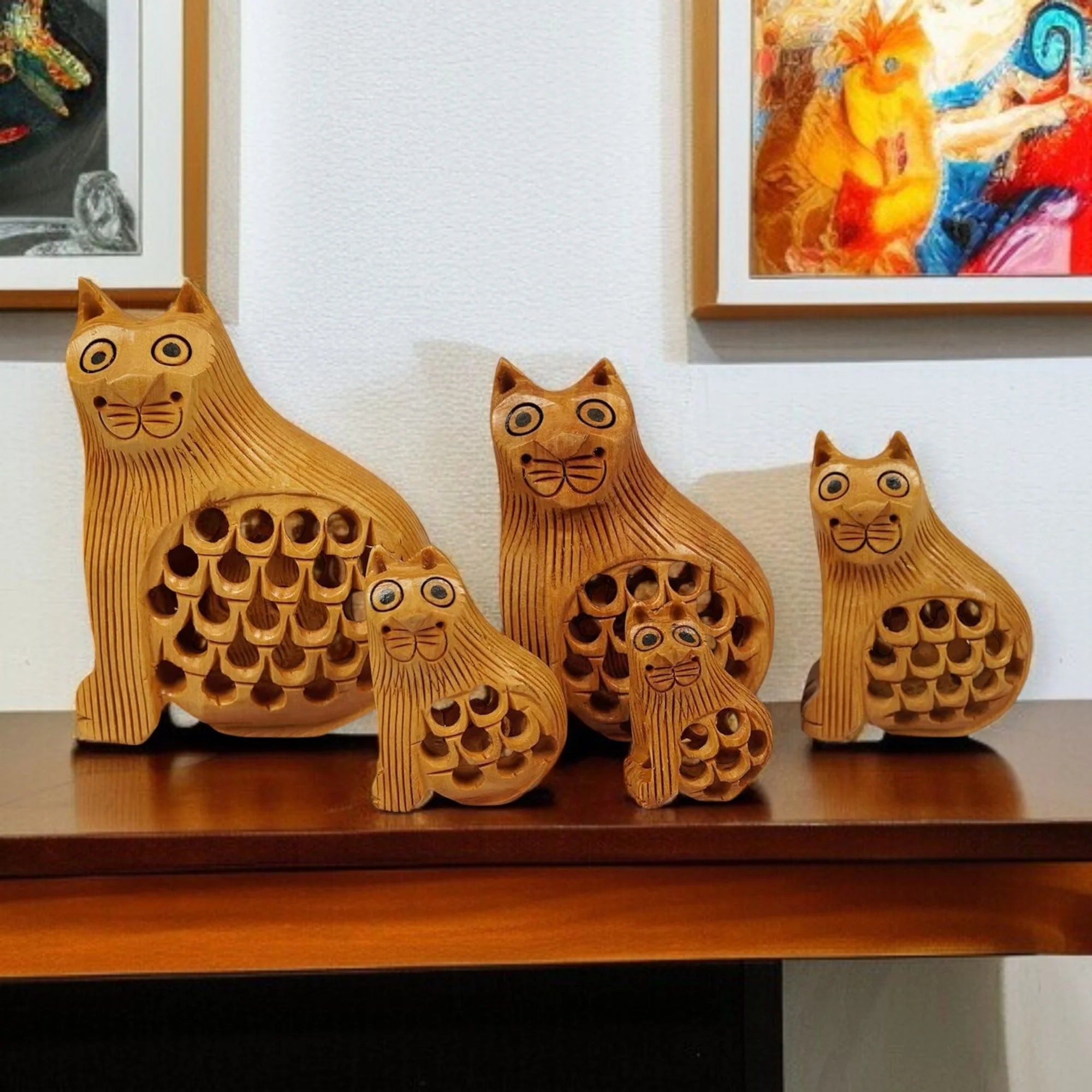 Wooden Cat Jali Antique Showpiece Set Of 5 Pcs Secondary image