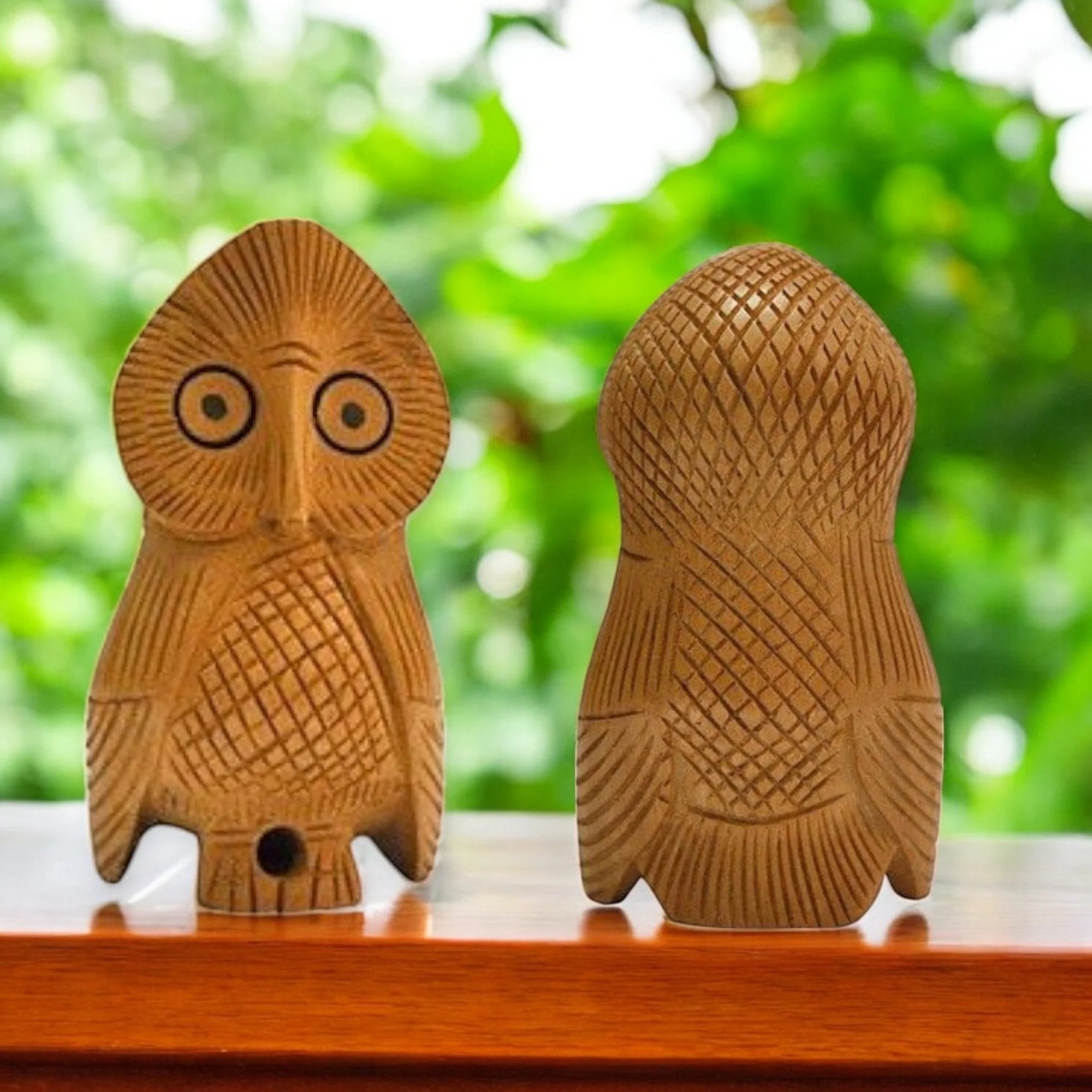 Wooden Owl Set Carving Antique Showpiece Set Of 5 Pcs