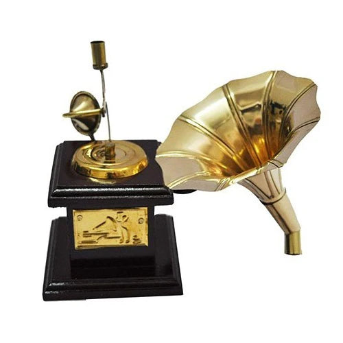 Wooden Brass Gramophone Retro Age Showpiece