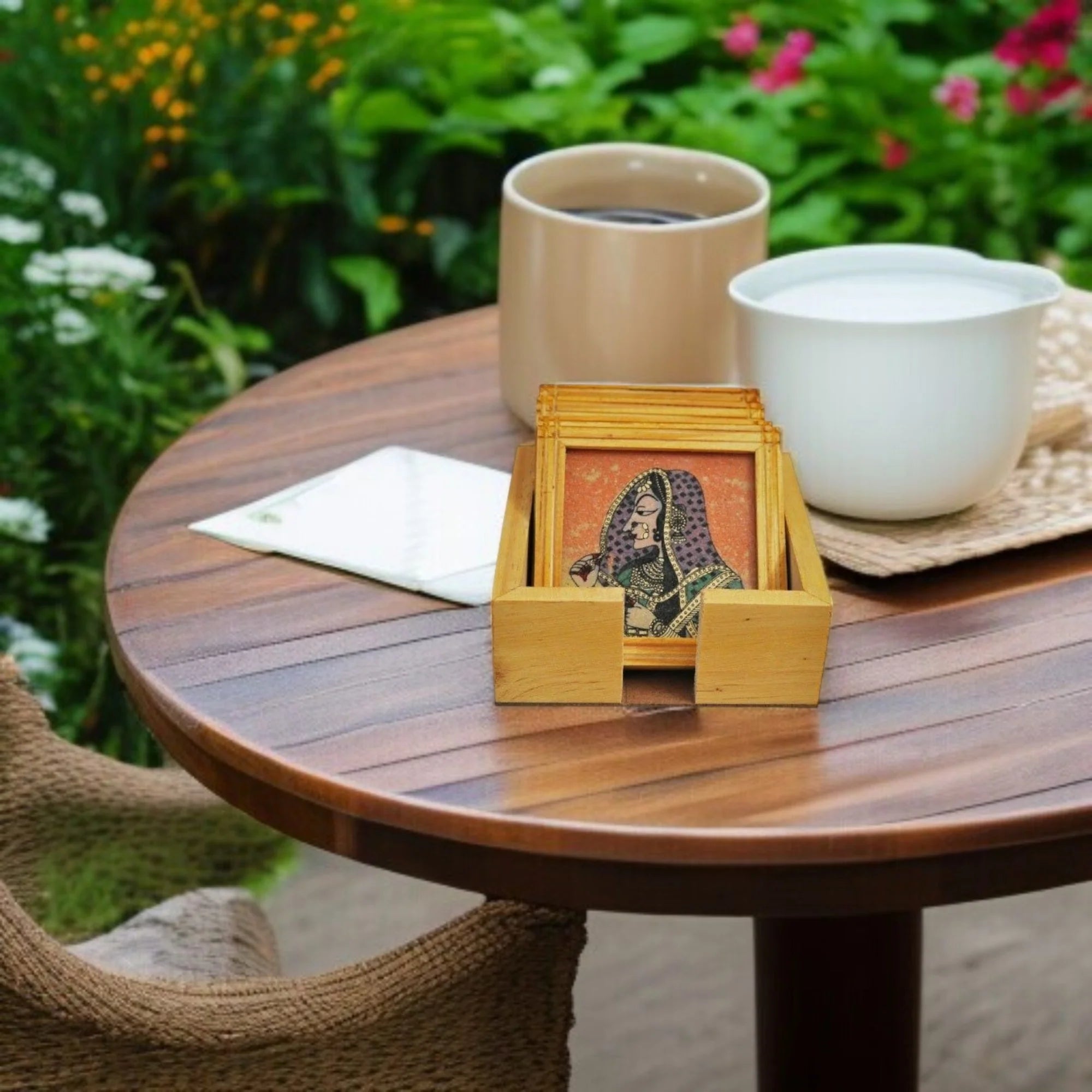 Wooden One Coaster For Tea Cups Coffee - 4 Plates Secondary image