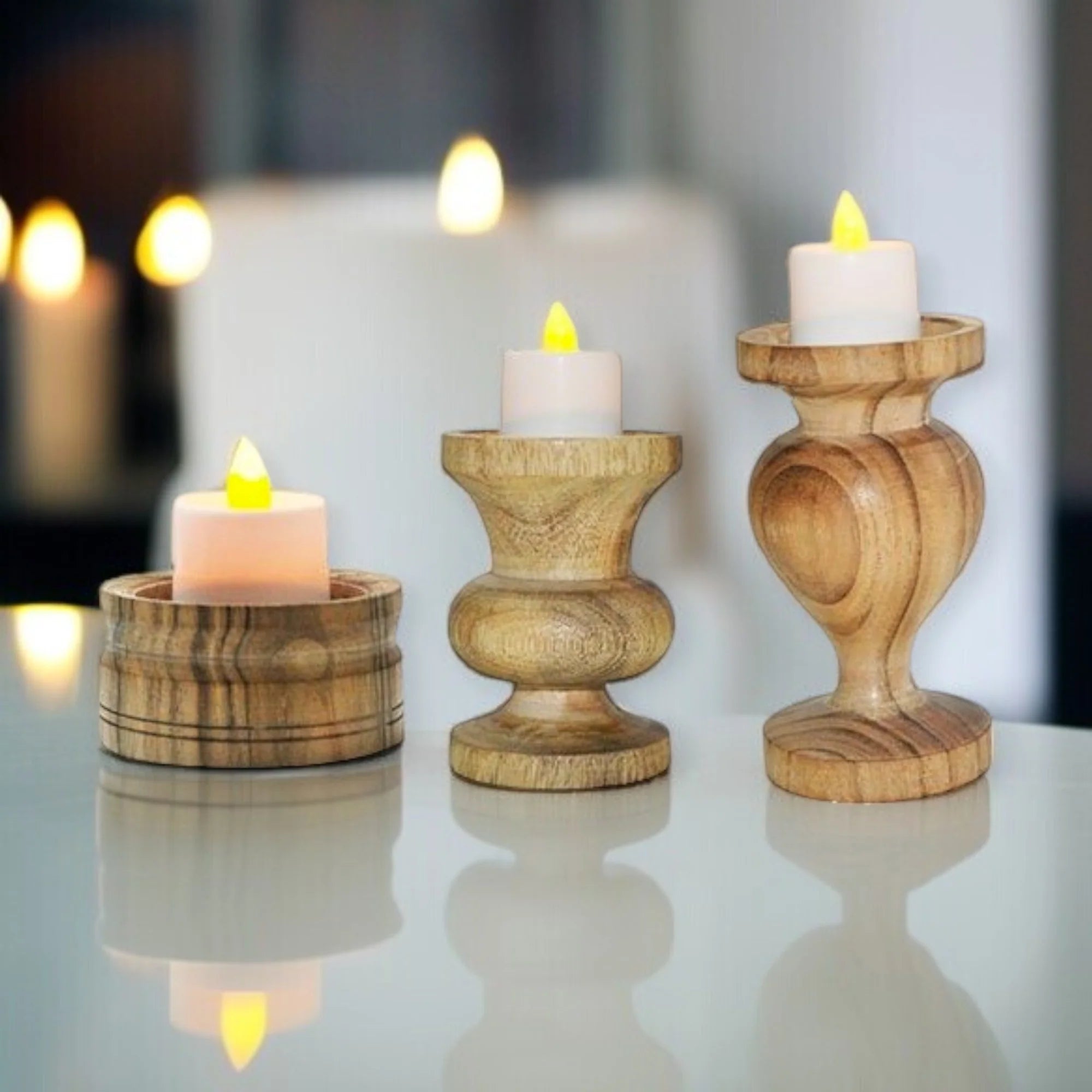 Wooden Candle Holder Stand Set of 3 Main image
