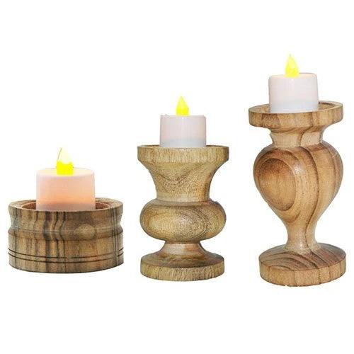 Wooden Candle Holder Stand Set of 3