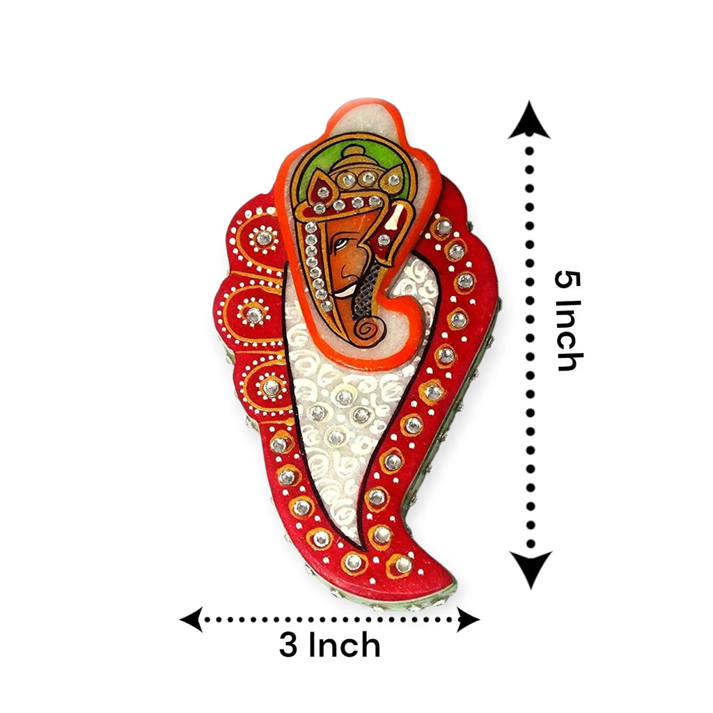 Handmade Marble Kundan Work Ganesha With Leaf Roli Sindoor Chopra Vase - pair