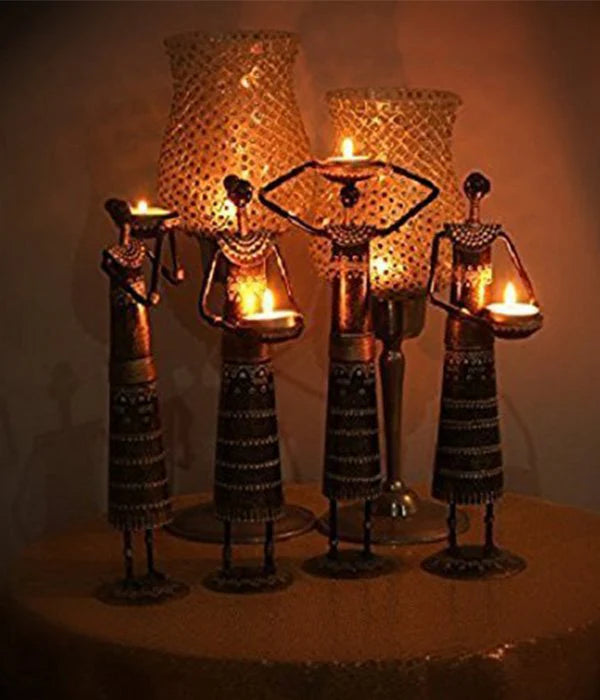 Iron Tribal Doll Tea Light Candle Holder Set of 4 Red Secondary image