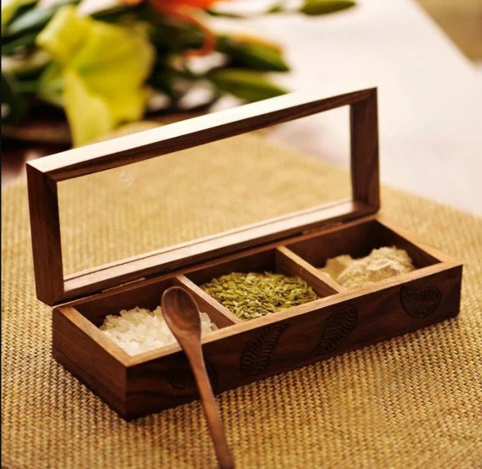 Wooden Container Spice 3 Box With Spoon Main image