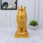 Polyresin Lion King Statue With Crown - Golden