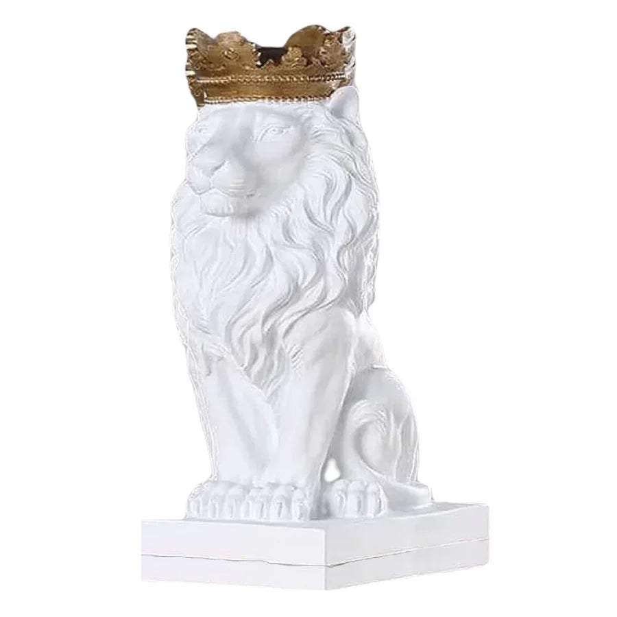 Polyresin Lion King Statue With Crown -White Secondary image