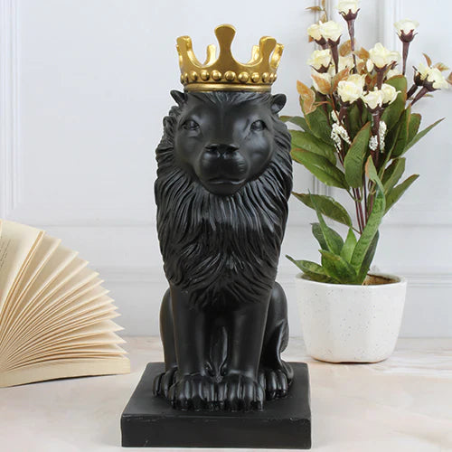 Polyresin Lion King Statue With Crown- Black Main image