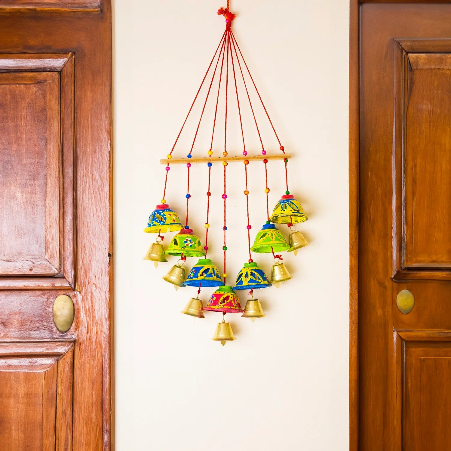Wooden Wall Hanging with Bells and Bird set of 2 pc Main image