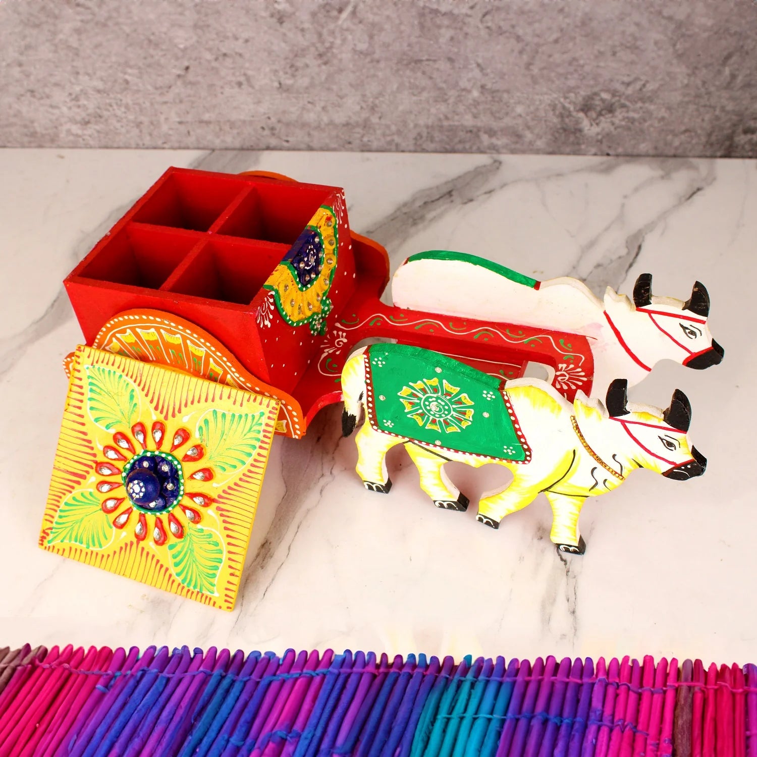 Wooden Bullock Cart Dry Fruit Box Set of 4 Main image