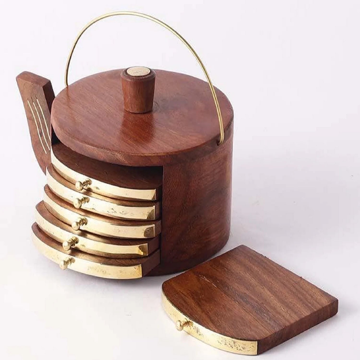 Wooden Kettle Shape Coaster Set Of 6 Main image