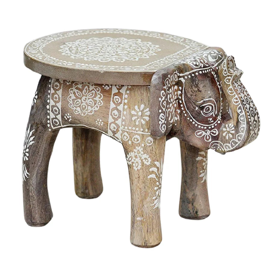 Wooden Natural White Colour Elephant Stool In 8 Inch Secondary image