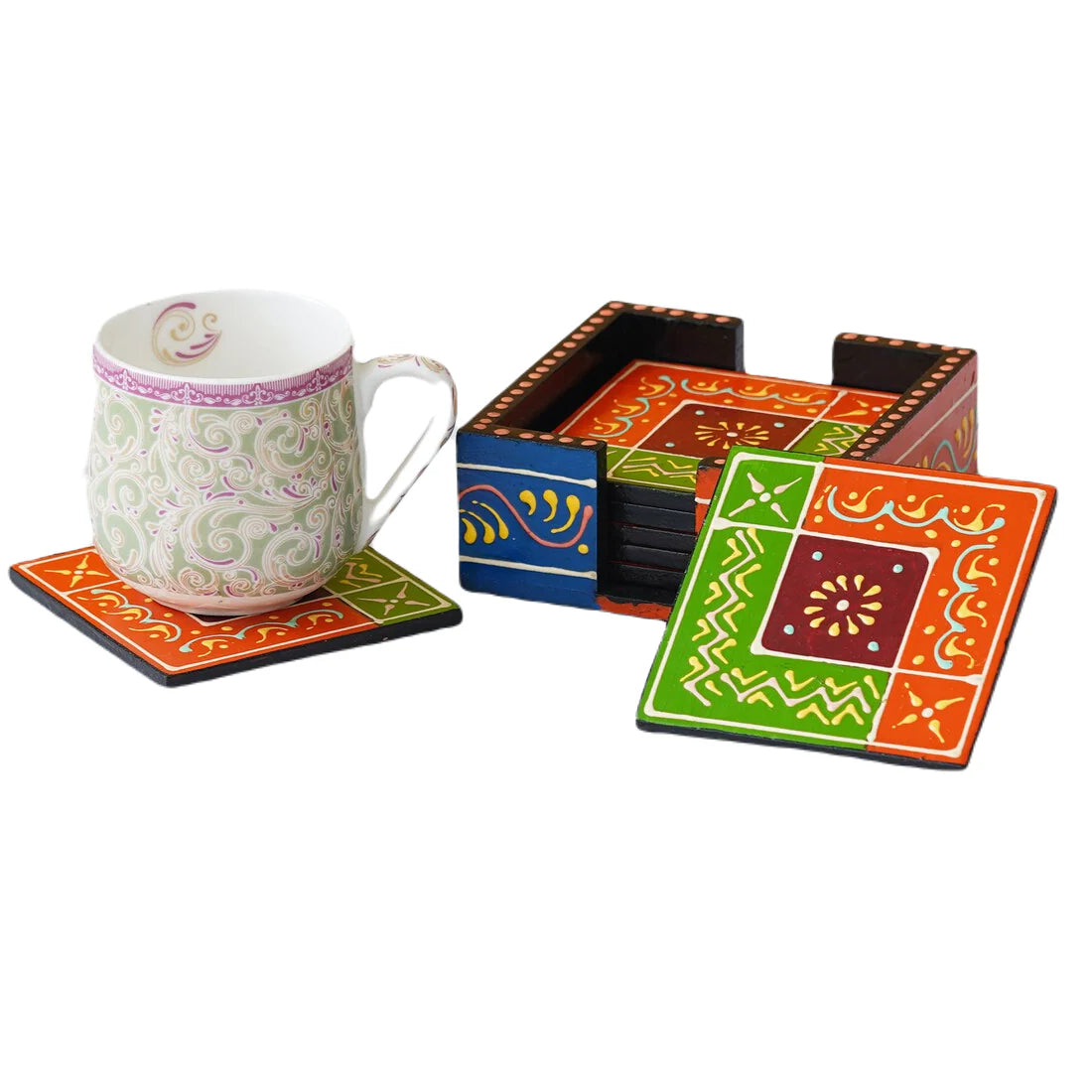 Wooden Painted Tea Coaster Set Of 6 Secondary image