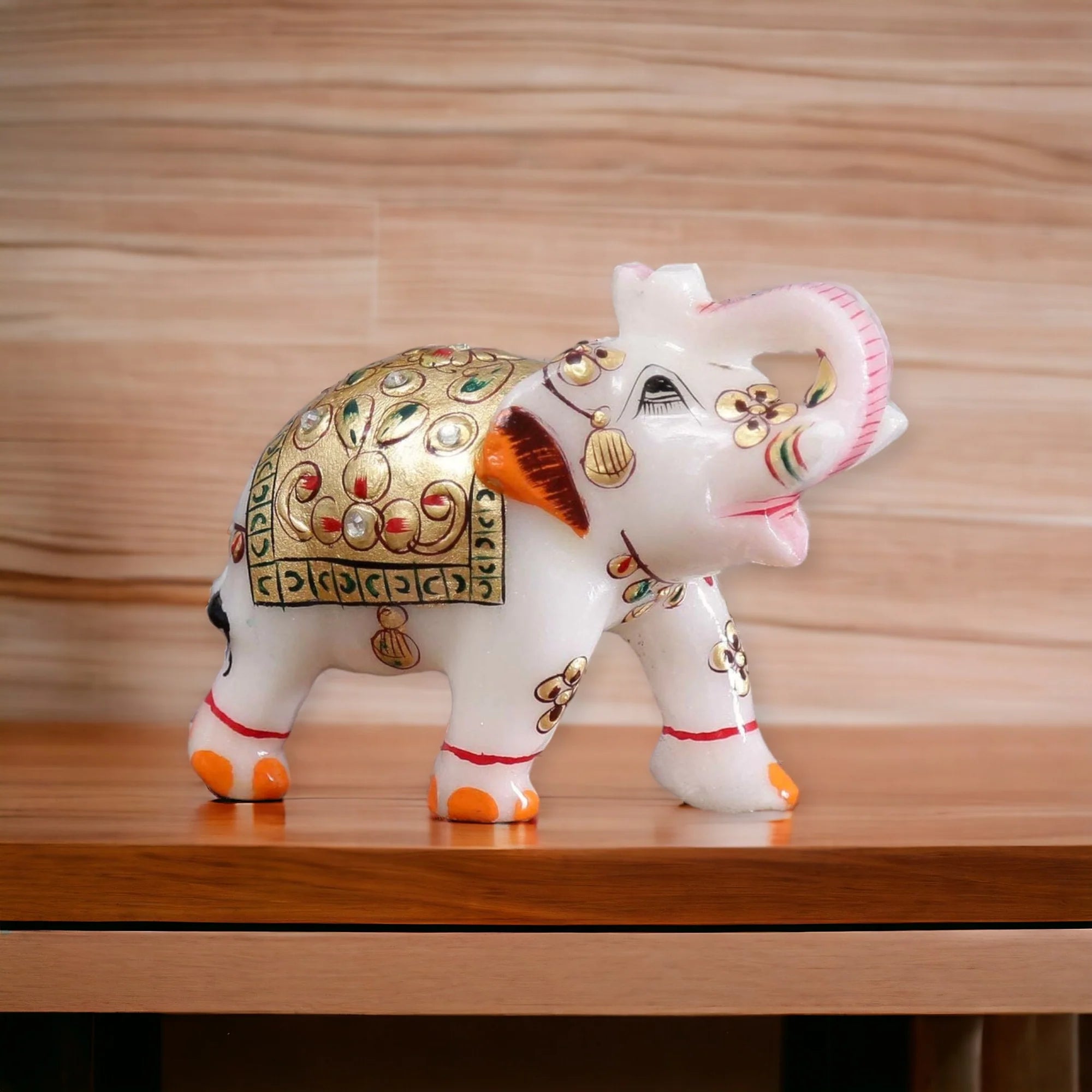 White Marble Elephant Statue Home Decor pair- 2 Inches Main image