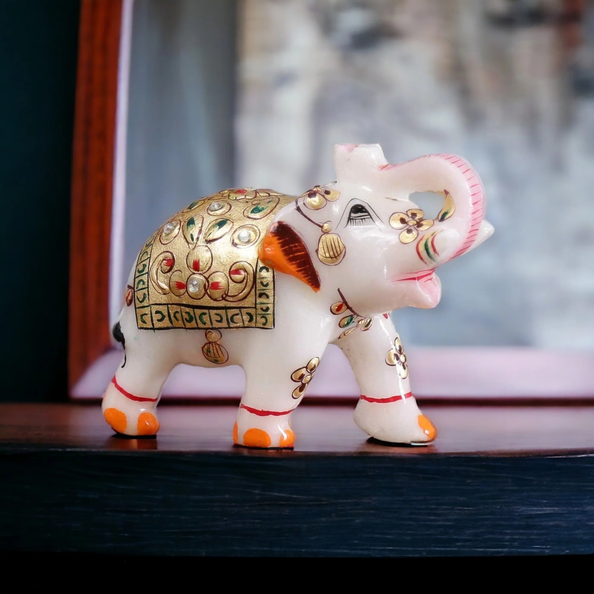 White Marble Elephant Statue Home Decor pair Secondary image