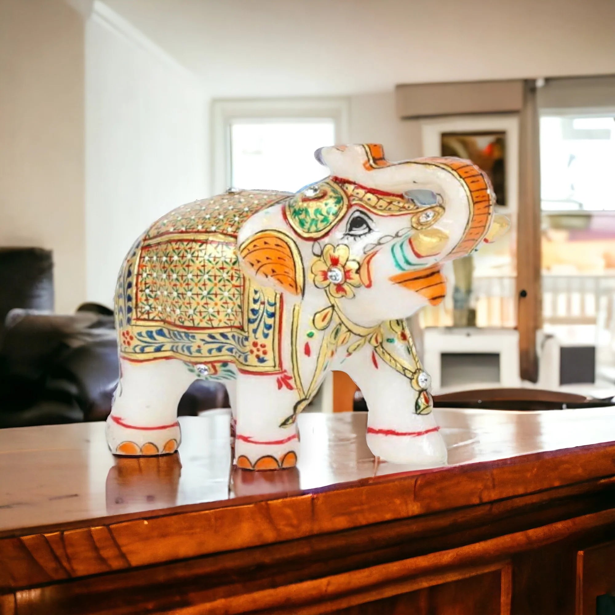 White Marble Elephant Statue Home Decor pair Main image