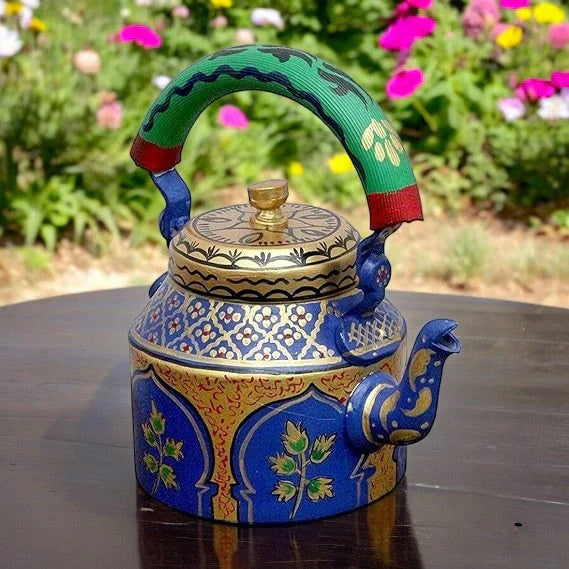 Aluminum Painted Tea Kettle With Meenakari Flower Main image