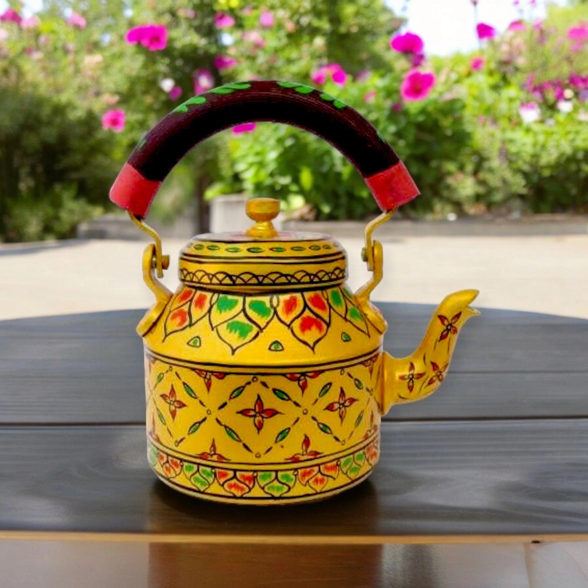 Aluminum Painted Tea Kettle With Cheerful Floral Design Main image